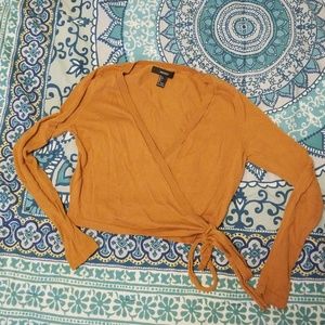 Mustard yellow cropped wrap sweater